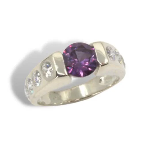 Sterling Alexandrite Lab Sapphire Accented Ring