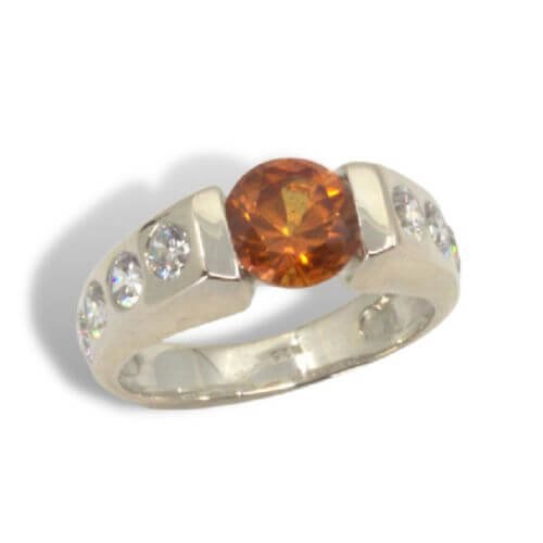 Sterling Lab Padparadscha Sapphire Accented Ring