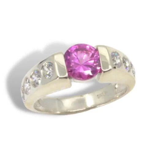 Sterling Lab Pink Sapphire Accented Ring