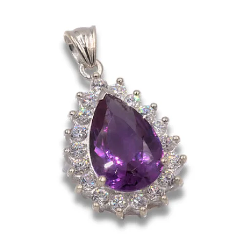 Sterling Lab Sapphire Alexandrite 15x10mm Pear Accented Pendant