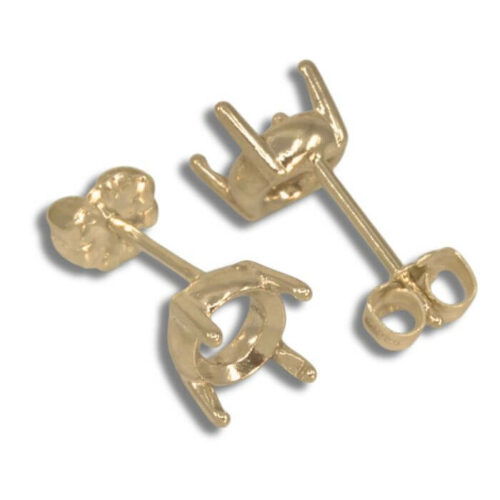Round Low Profile Pre-notched Earring Mountings - Yellow Gold