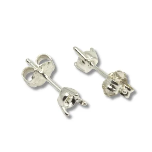 Round Three Prong Pre-notched Earring Mountings - 4mm