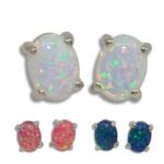 Lab Created Opal Oval Cabochon Earrings