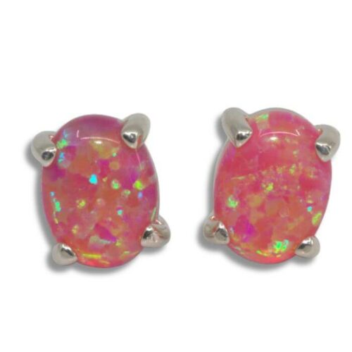Lab Created Salmon Opal Oval Cabochon Earrings