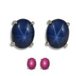 Lab Created Star Sapphire Oval Cabochon Earrings