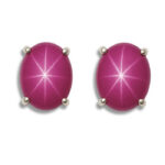 Lab Created Ruby Star Oval Cabochon Earrings