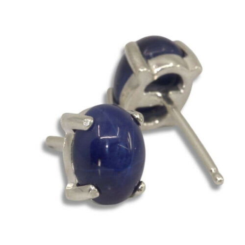 Lab Created Blue Star Sapphire Oval Cabochon Earrings