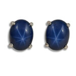 Lab Created Blue Star Sapphire Oval Cabochon Earrings