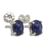 Lab Created Blue Star Sapphire Oval Cabochon Earrings
