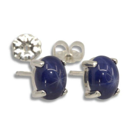 Lab Created Blue Star Sapphire Oval Cabochon Earrings