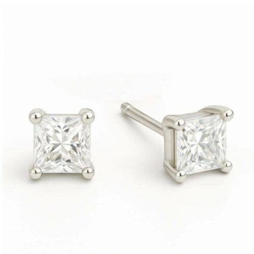 Lab Created Diamond Princess Cut Earring Studs