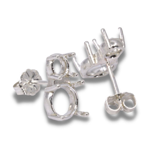 NWGEMS 925 Sterling Silver Round Stud Earring Basket Setting – Pre-Notched, Threaded (1 Piece)