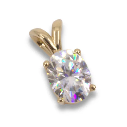 14kt Yellow Gold Synthetic White Moissanite Oval Pendant