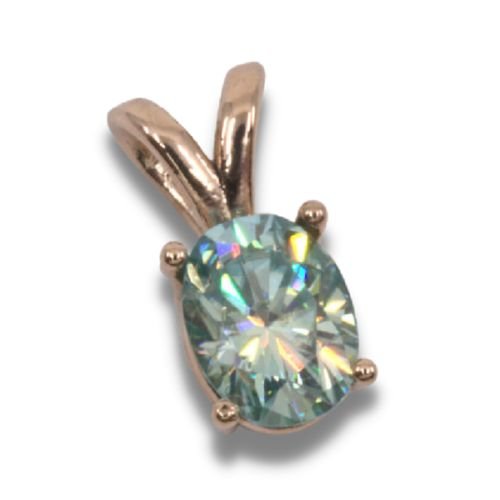 14kt Rose Gold Oval Pendant with Blue Moissanite