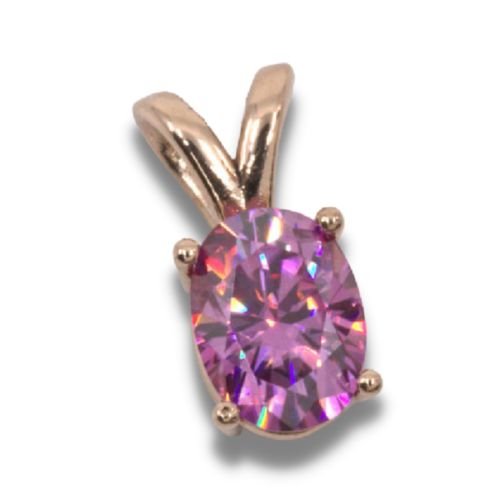14kt Rose Gold Oval Pendant with Pink Moissanite