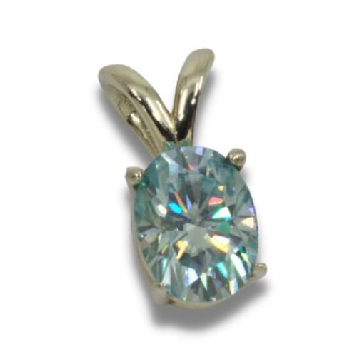 14kt White Gold Oval Pendant with Blue Moissanite