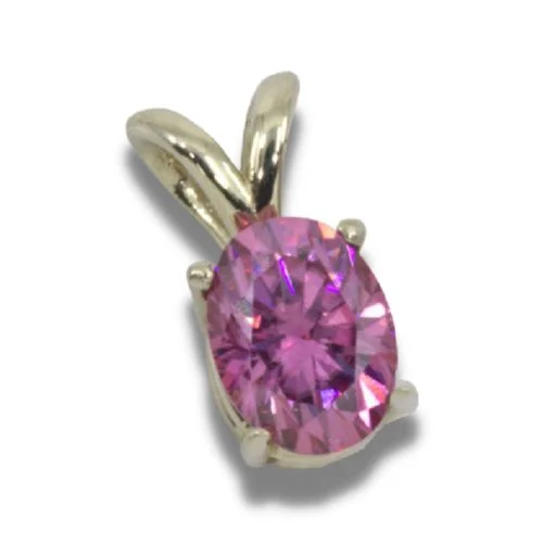14kt White Gold Oval Pendant with Pink Moissanite