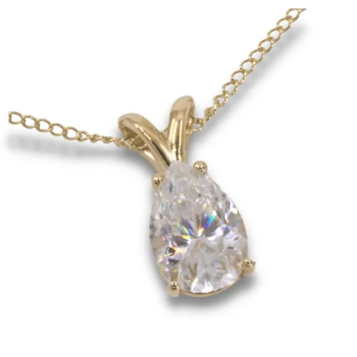 Synthetic Moissanite Pear Pendant - With Chain Example