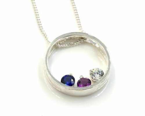 4mm Round Multi Stone Mother's Style Pre-notched Pendant Mounting - Finished Example