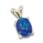 Oval Cabochon Pendant Mounting - White Gold w/ Lab Blue Opal