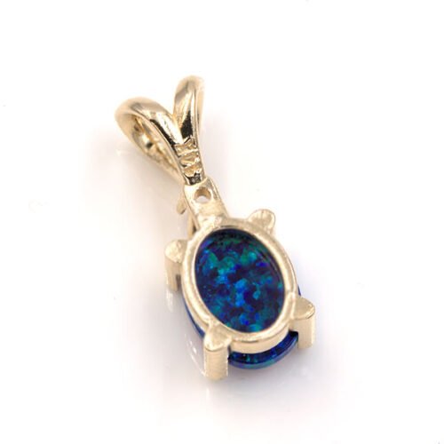 Lab Created Blue Opal 8x6mm Oval Cabochon Accented Pendant