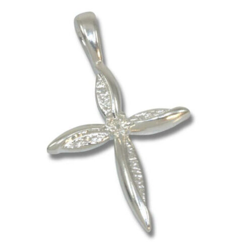 Petal Design 2mm Round Cross Pre-notched Pendant Mounting - Sterling Silver