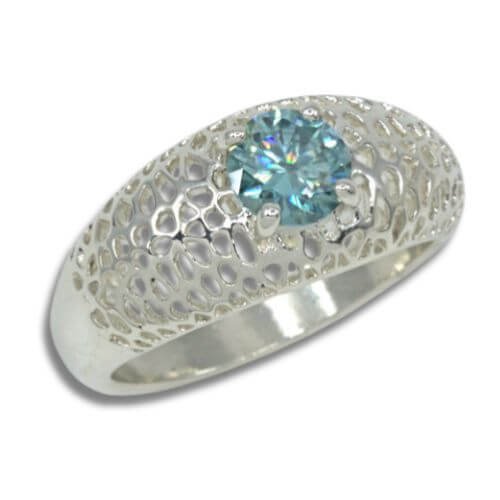 Voronoi Lace Design 6mm Round Pre-notched Ring Mounting With Blue Moissanite