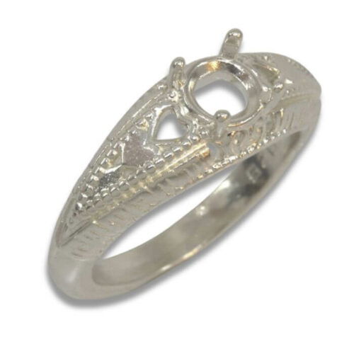 Vintage-Inspired Engraved Round Solitaire Pre-notched Ring Mounting