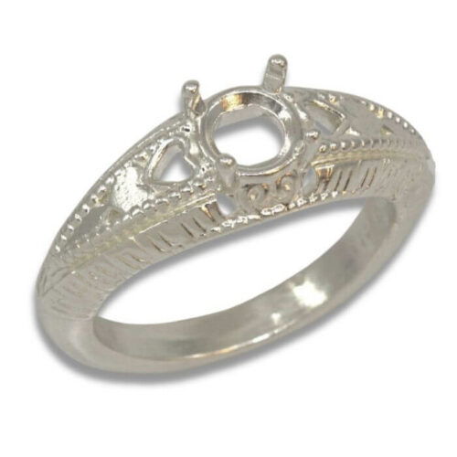Vintage-Inspired Engraved Round Solitaire Pre-notched Ring Mounting