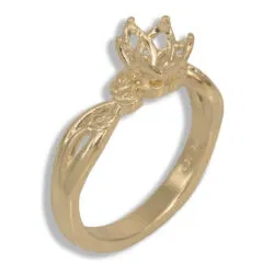 Round Leaf Solitaire Pre-Notched Ring Mounting - Yellow Gold