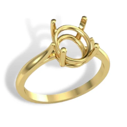 Oval Cathedral Wire Mount Pre-notched Ring Mounting - Yellow Gold