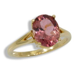 Rose Pink Tourmaline Solitaire 2.54ct Oval Gold Ring