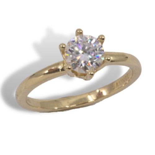 6-Prong Round Solitaire Pre-notched Ring Mounting - Yellow Gold with Moissanite
