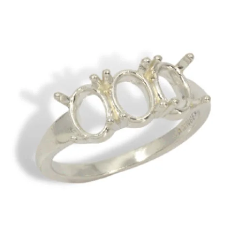 Oval Three Stone Pre-notched Ring Mounting