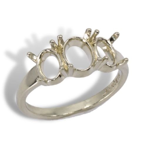 Three Stone Oval Pre-notched Ring Mounting - White Gold