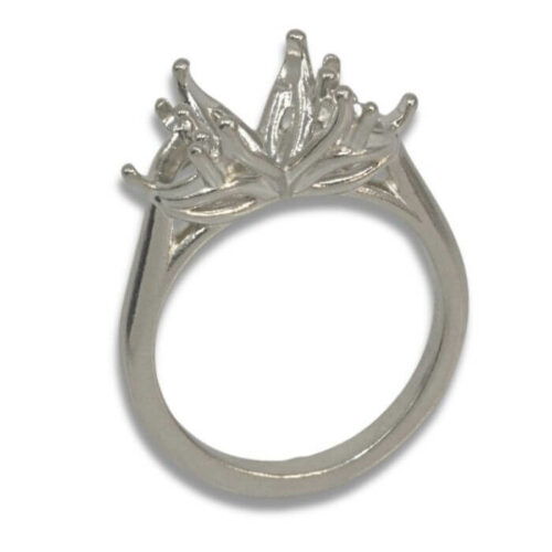 Floral Oval w/ Half Moon Accents Three Stone Pre-notched Ring Mounting