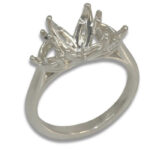 Floral Oval w/ Half Moon Accents Three Stone Pre-notched Ring Mounting