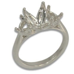 Floral Oval w/ Half Moon Accents Three Stone Pre-notched Ring Mounting