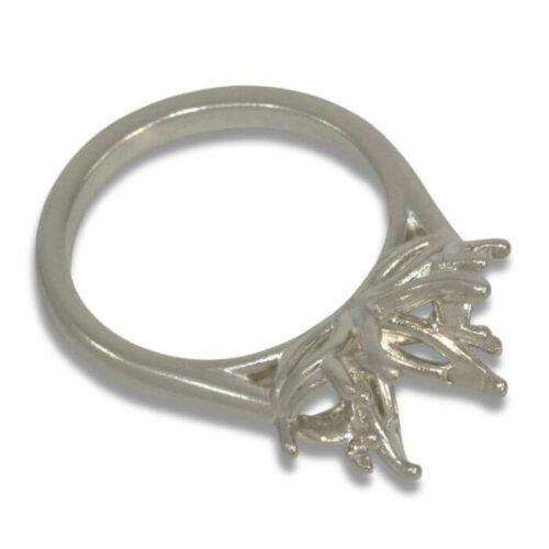 Floral Oval w/ Half Moon Accents Three Stone Pre-notched Ring Mounting