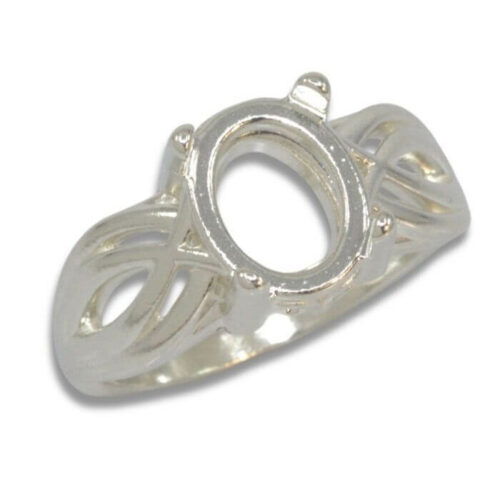 Oval Cabochon Criss Cross Design Pre-notched Ring Mounting - Sterling Silver