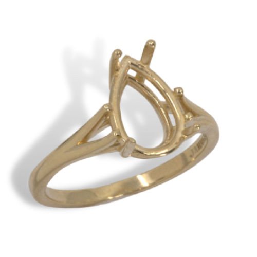Pear Cathedral Solitaire Pre-notched Ring Mounting - Yellow Gold