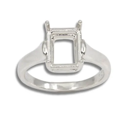 Emerald Cut Wide Band Cathedral Pre-notched Ring
