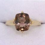 Peach Champagne Tourmaline 3.03ct Gold Cushion Ring