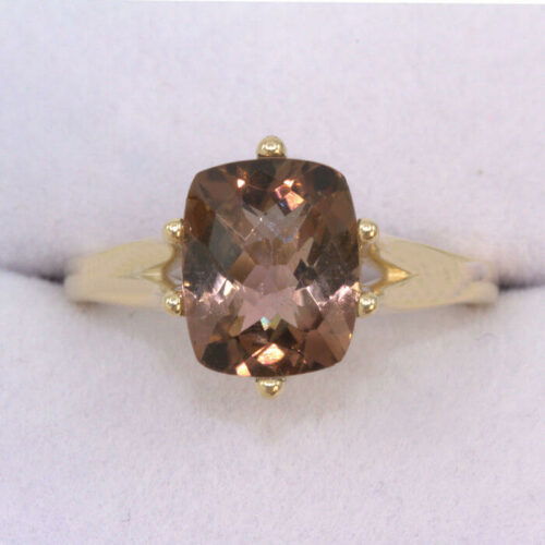 Peach Champagne Tourmaline 3.03ct Gold Cushion Ring