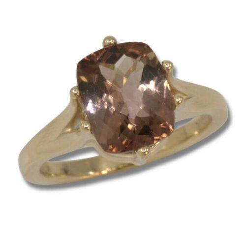 Peach Champagne Tourmaline 3.03ct Gold Cushion Ring