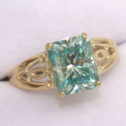 Blue Moissanite 10x8mm Radiant Artisan Scroll Ring