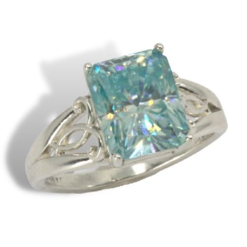 Emerald Artisan Scroll Pre-notched Ring Mounting with Blue Moissanite