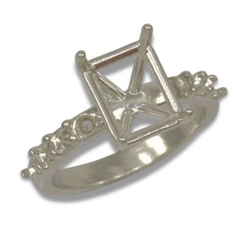 Emerald Basket Head Accented Pre-notched Ring Mounting - White Gold