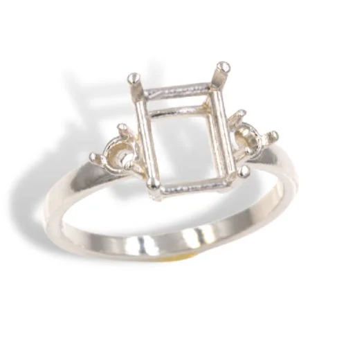 Emerald Cut 3mm Accent Pre-notched Ring Mounting