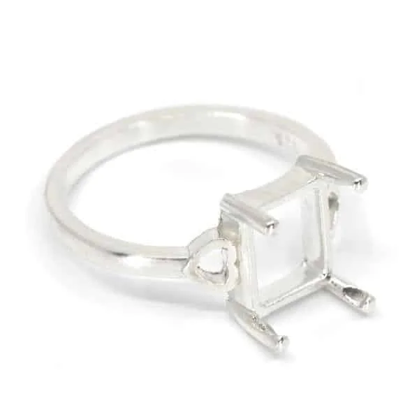 Emerald Cut Heart Cutout Pre-notched Ring Mounting